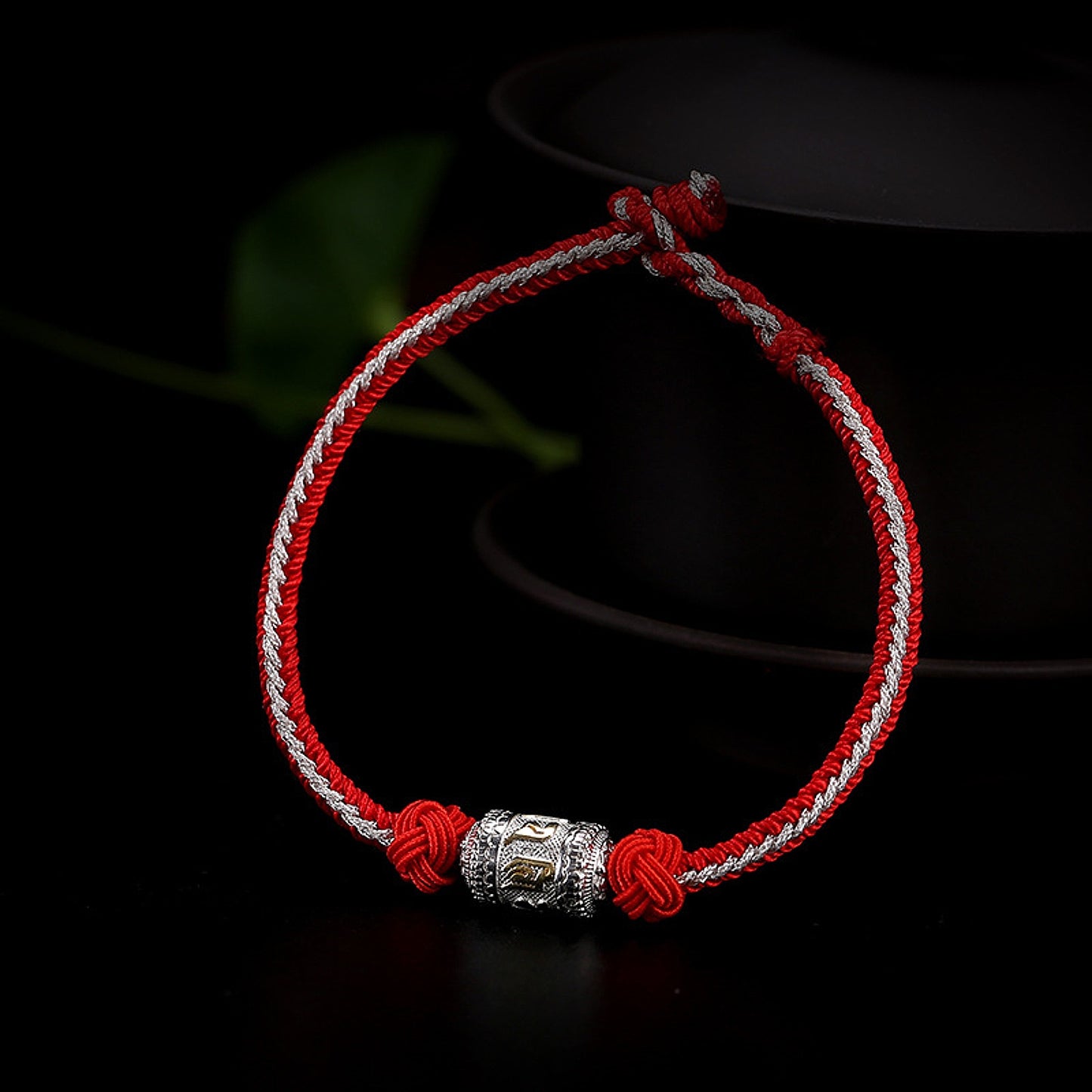 Eco-friendly cord Tibetan bracelet with metal accents