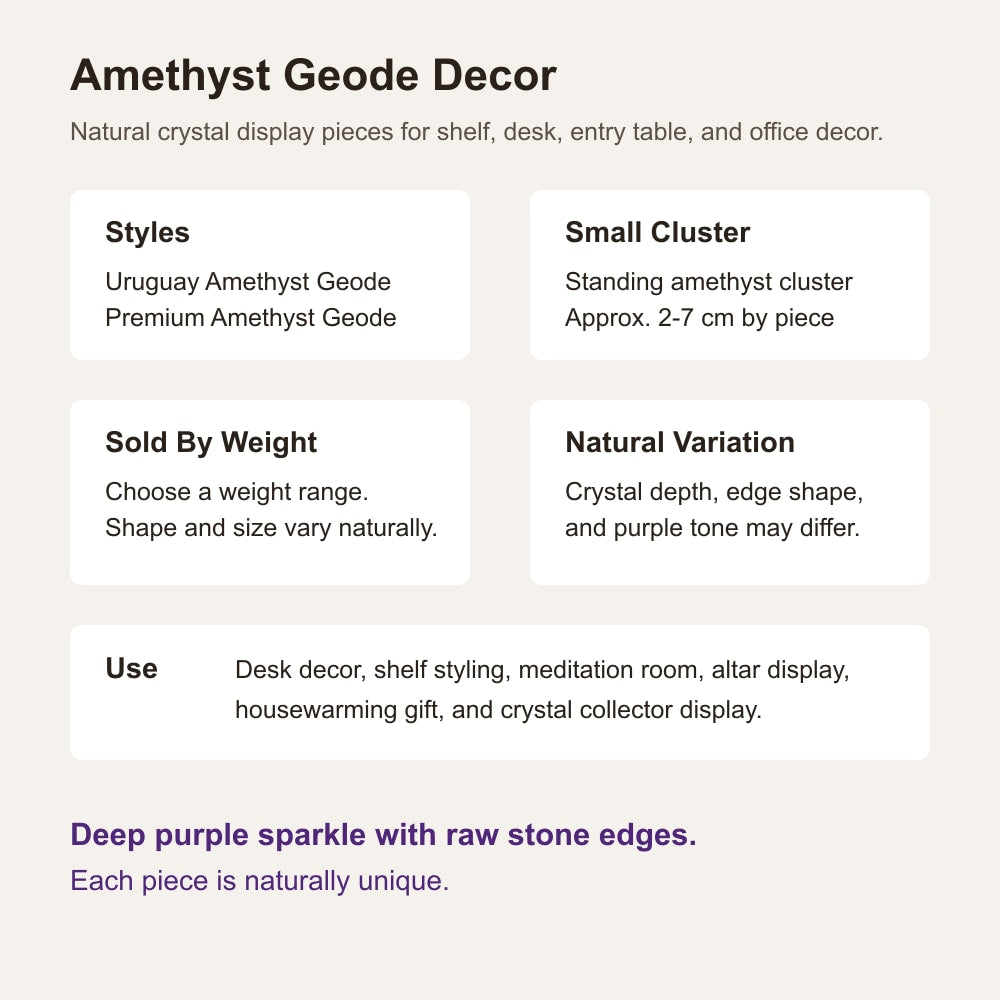 English amethyst geode style and size guide