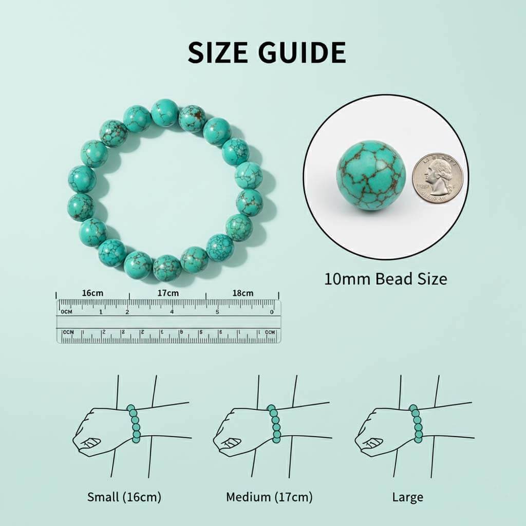 Elastic Natural Turquoise Bracelet showing 12mm bold bead size with matrix patterns