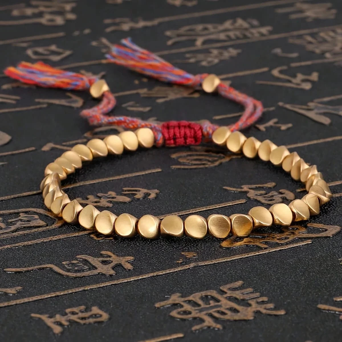 Handmade Tibetan copper beads bracelet with silver finish for spiritual healing and protection
