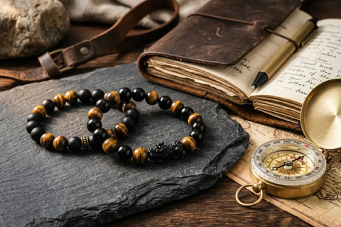 Best feng shui bracelets for men 2026 — artisan natural stone collection featuring       tiger eye and black obsidian, TrueZenBeads handcrafted jewelry guide