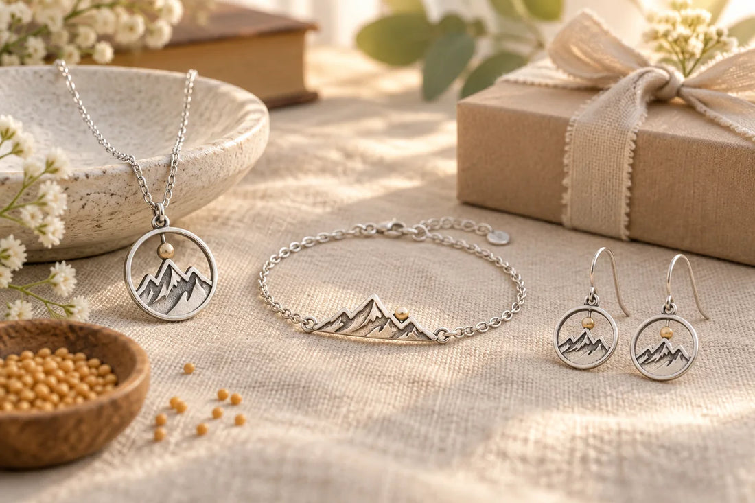 Faith Can Move Mountains jewelry set with necklace bracelet and earrings inspired by Matthew 17 20