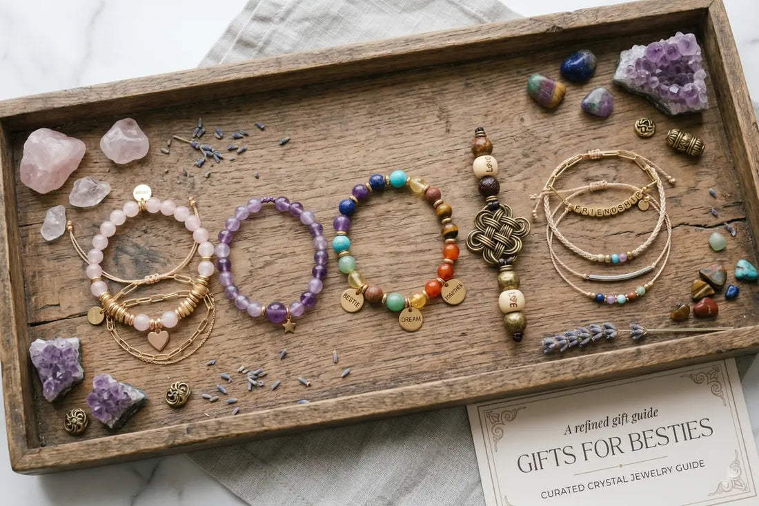 Handcrafted friendship crystal bracelet gift set featuring natural stone beads on kraft paper — artisan jewelry by TrueZenBeads