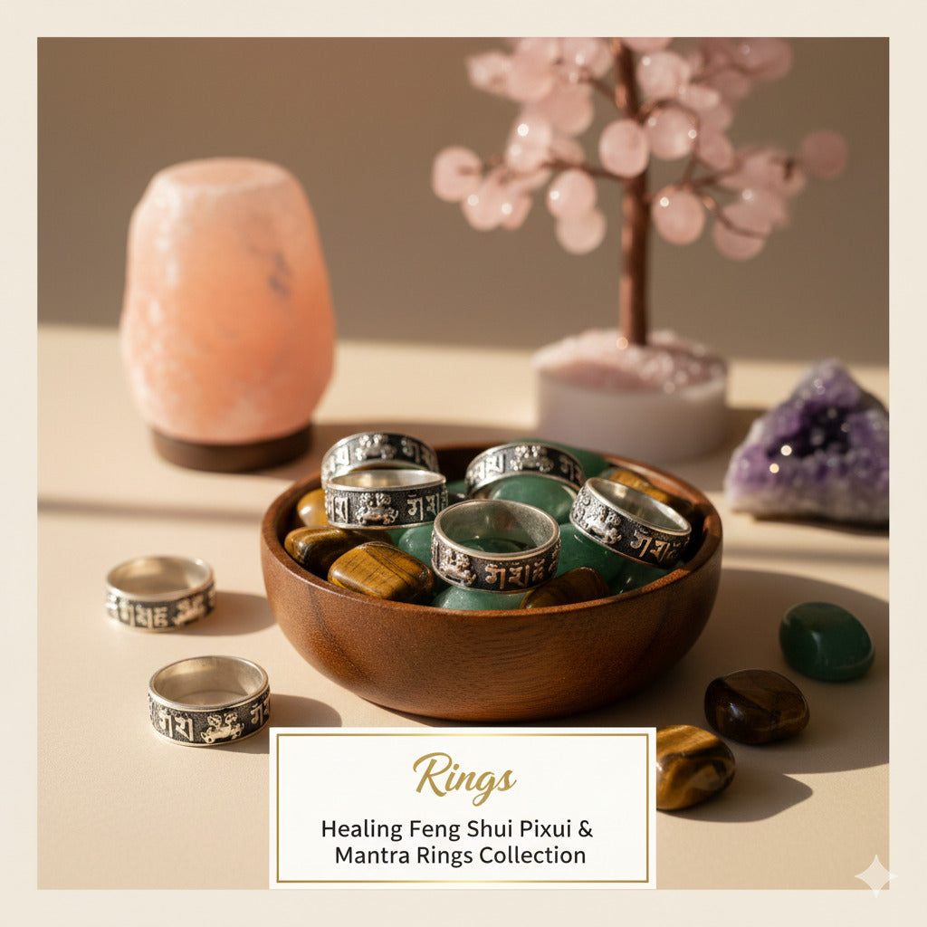 Feng Shui Rings Collection - Adjustable Pixiu and Mantra Rings for balance