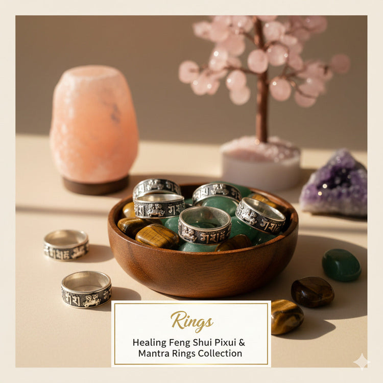 Feng Shui Rings Collection - Adjustable Pixiu and Mantra Rings for balance