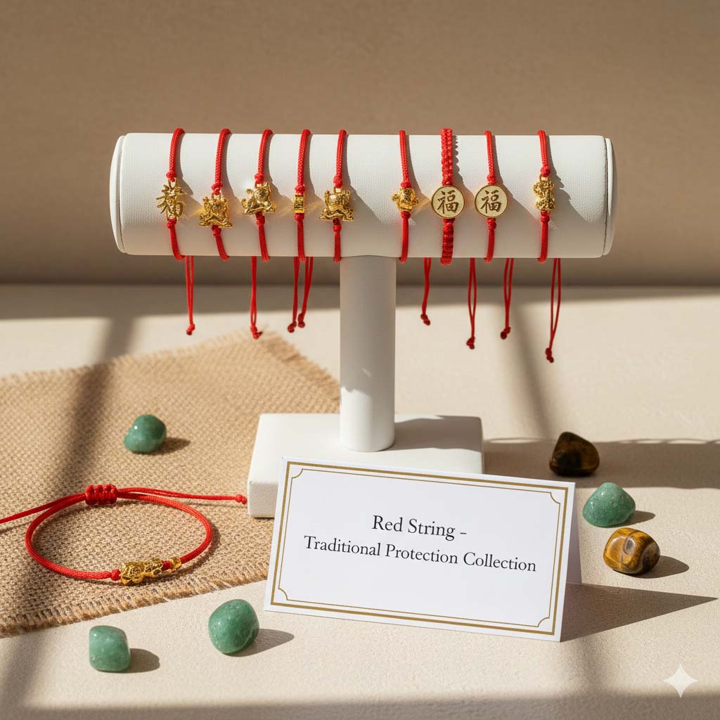 Handcrafted Traditional Red String bracelets featuring minimalist red rope and artisanal charms