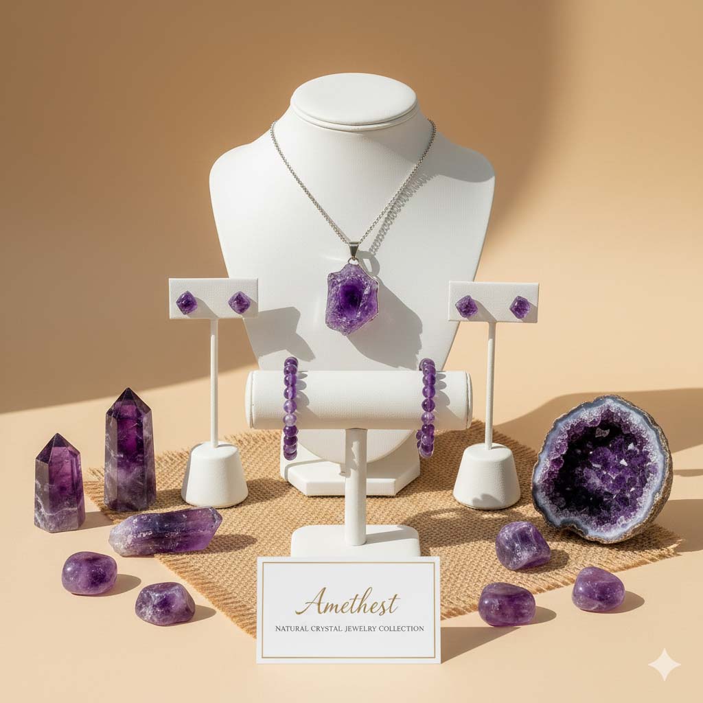 Handcrafted Natural Amethyst bracelets featuring purple crystal beads for balance