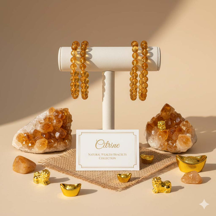 Handcrafted Natural Citrine bracelets featuring yellow crystal stones for success and inspiration