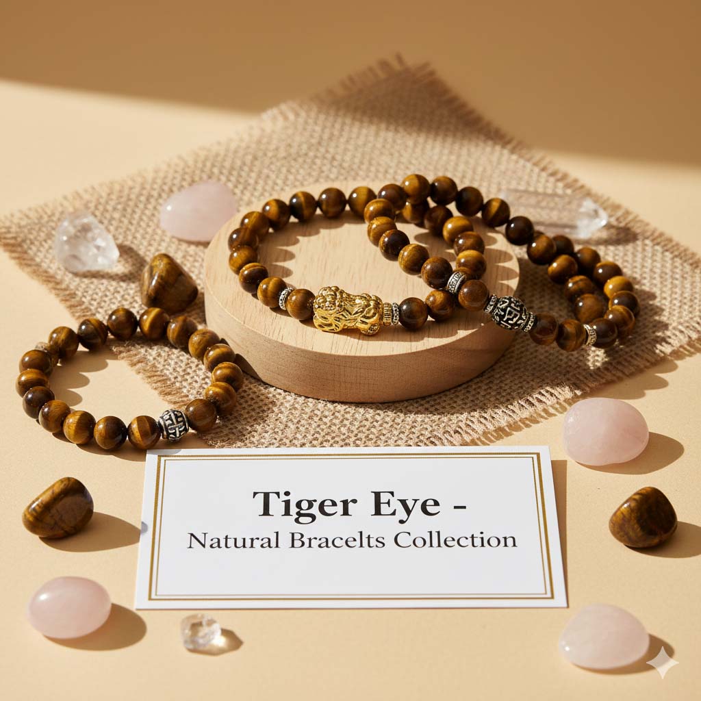 Handcrafted natural Golden and Blue Tiger Eye beaded bracelets for grounding