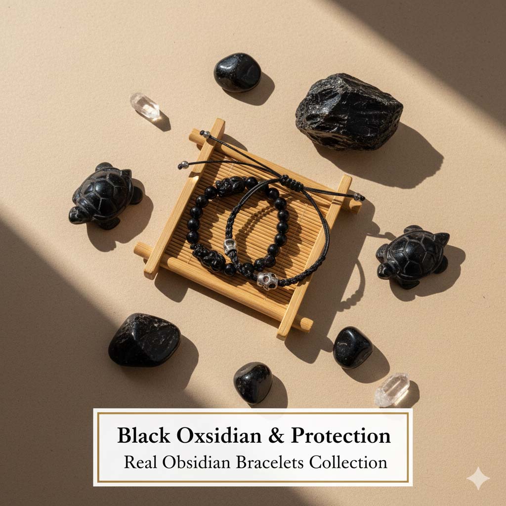 Handcrafted Real Black Obsidian bracelets made from authentic natural volcanic stone