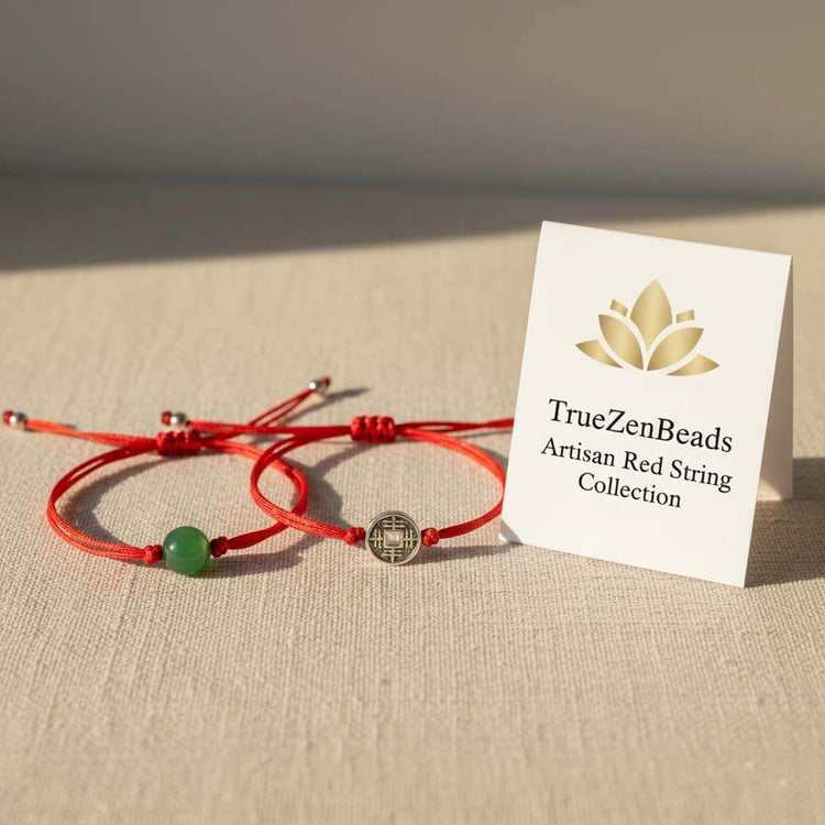 Handmade artisan red string bracelets featuring natural jade and minimalist cord design for a symbolic connection.