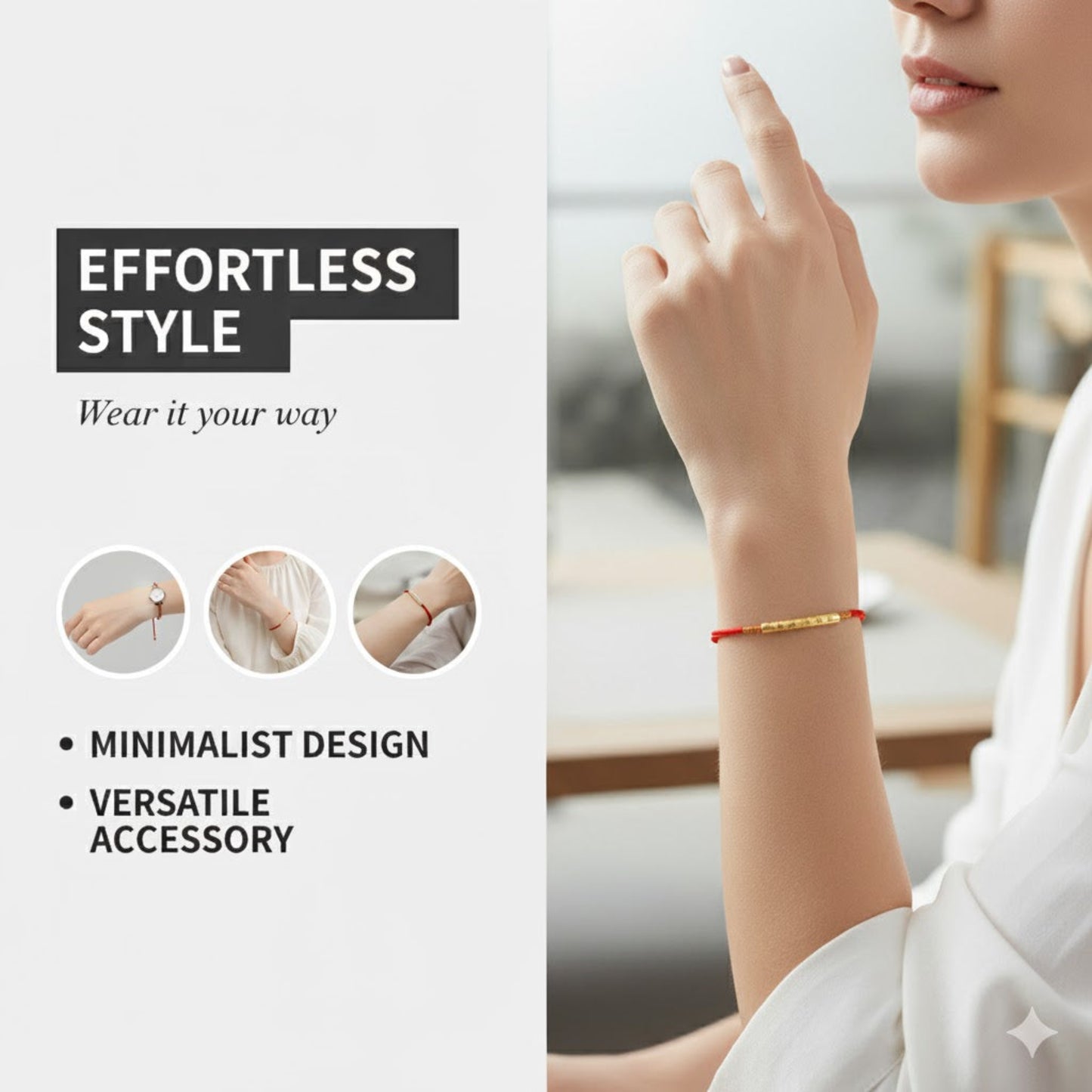 TrueZenBeads Tibetan red string bracelet featuring gold or silver mantra engraving, summary of primary and secondary features