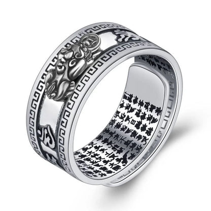 Pixiu Feng Shui ring packaging showing ring as spiritual gift for wealth and luck