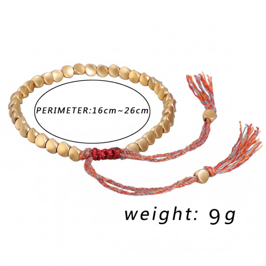 Sliding knot adjustment mechanism showing how to adjust bracelet from 6 to 9 inches wrist fit