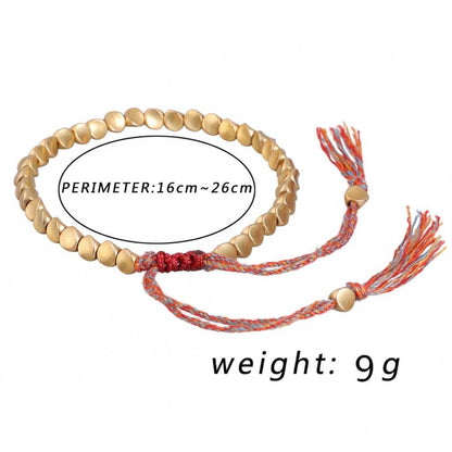 Sliding knot adjustment mechanism showing how to adjust bracelet from 6 to 9 inches wrist fit