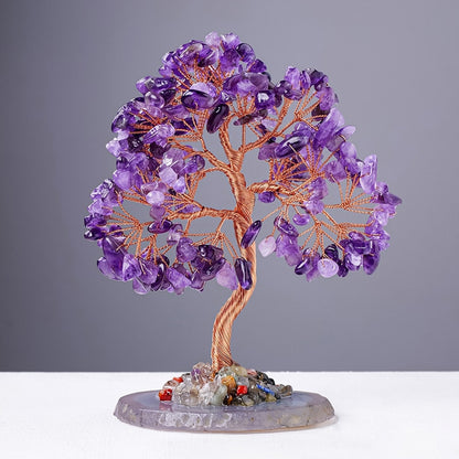 Amethyst crystal money tree decor with purple gemstone chips