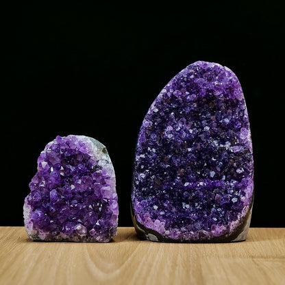 Two piece amethyst geode display for shelf decor