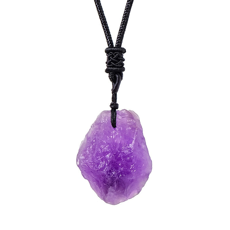 Amethyst raw crystal stone pendant necklace