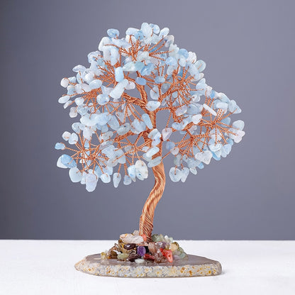 Aquamarine crystal tree decor with pale blue gemstone chips
