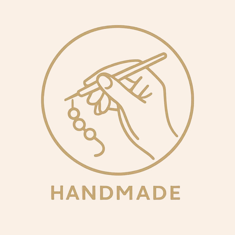 Artisan handmade jewelry icon showing the traditional stringing process of natural gemstone beads.