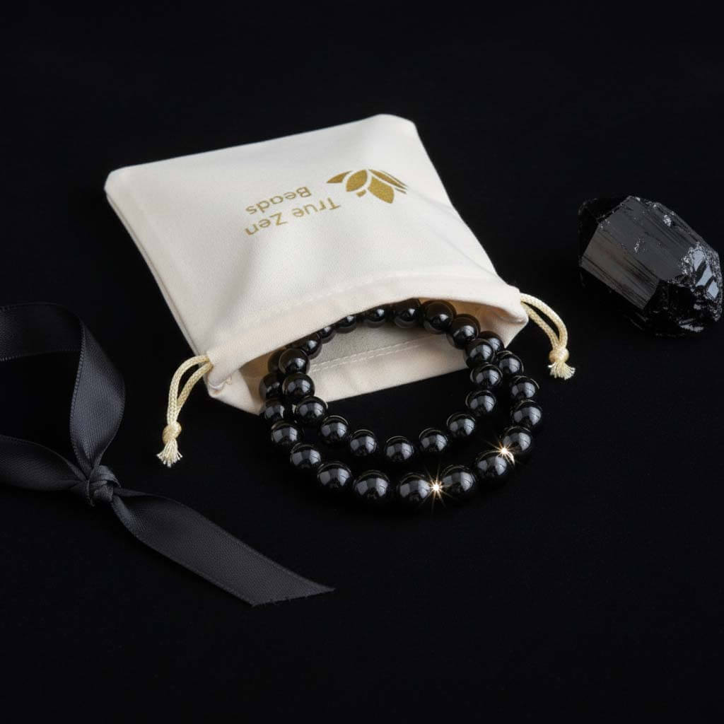 Black obsidian bracelet in elegant TrueZenBeads gift packaging - perfect natural stone gift for men or women