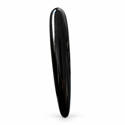 Polished black obsidian crystal massage wand with elongated eggplant-inspired form