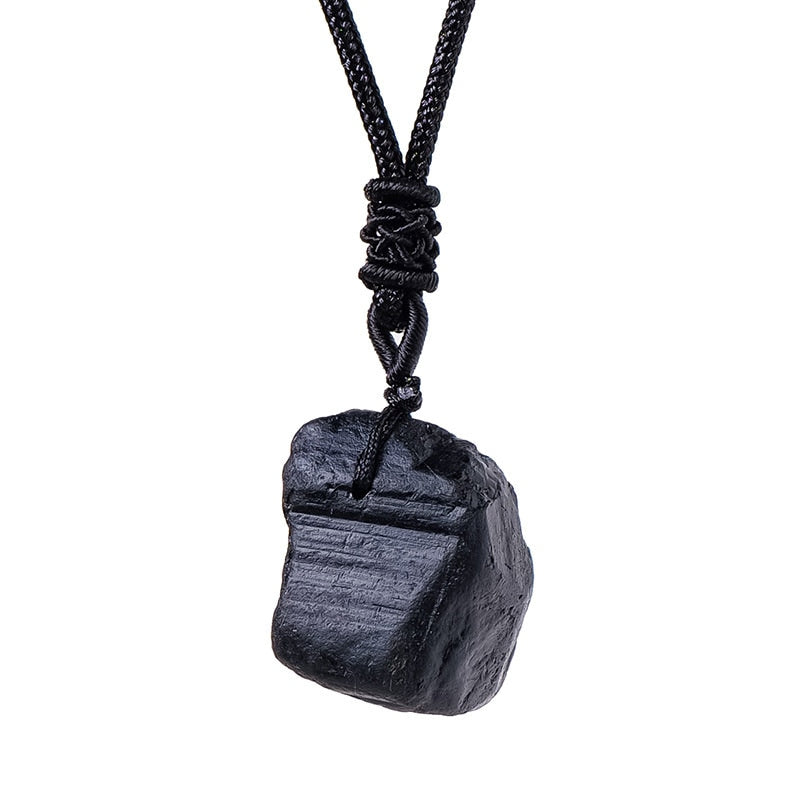 Black Tourmaline raw crystal stone pendant necklace