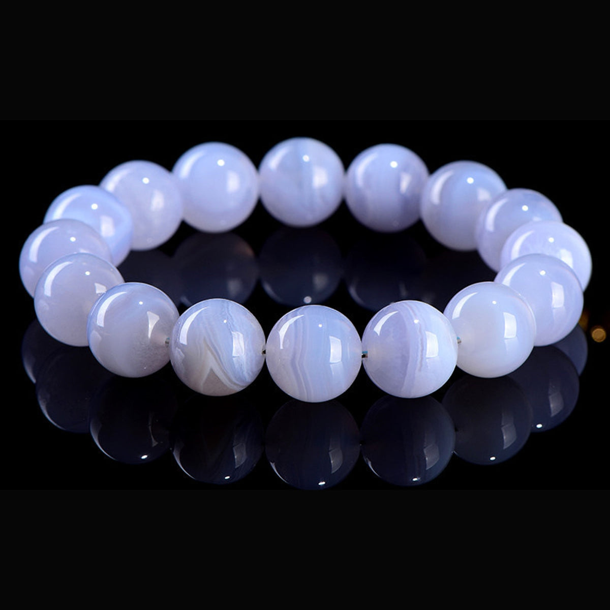 Natural blue lace agate 3A round bead stretch bracelet