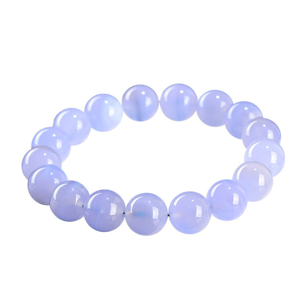 Blue lace agate round bead stretch bracelet on a clean white background