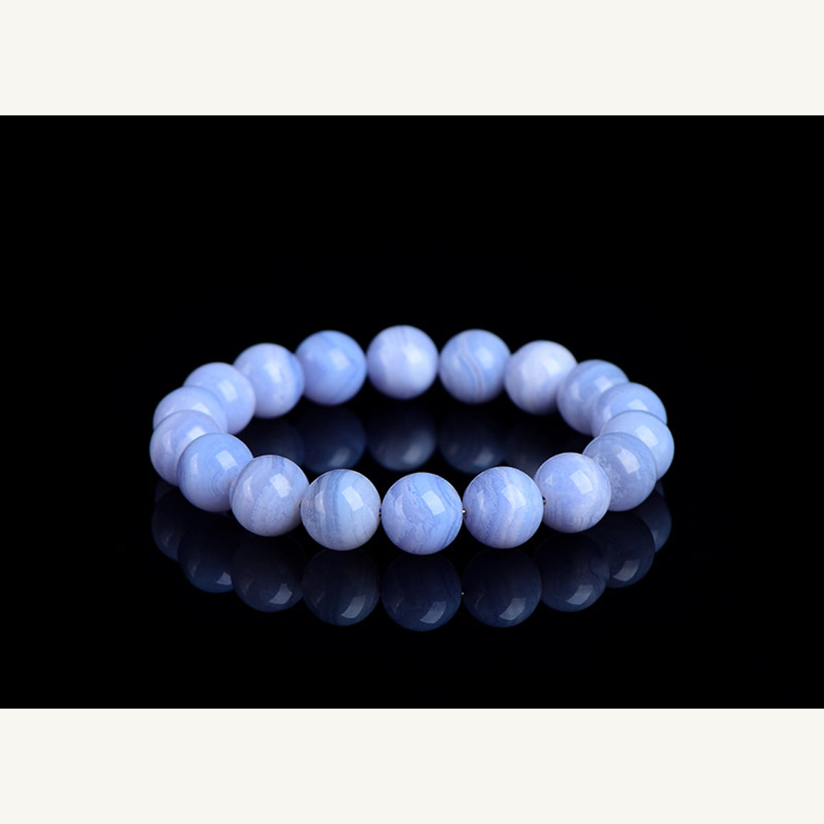 Front view of blue lace agate stretch bead bracelet