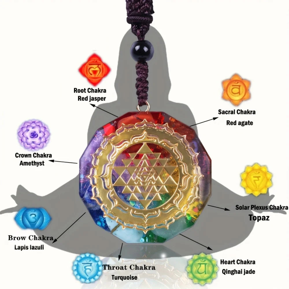 EMF protection orgonite pendant with chakra stones for health and spiritual alignment