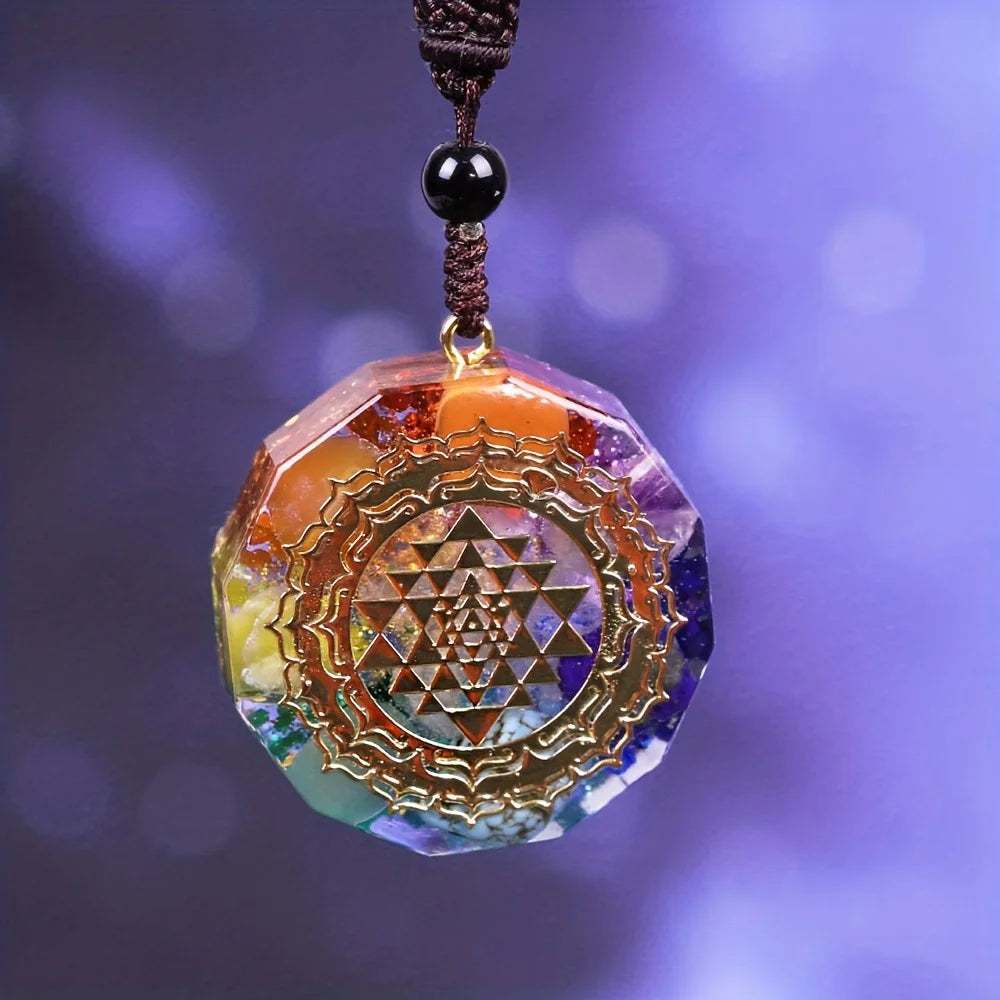 Healing chakra necklace with orgonite and natural gemstones for spiritual wellness