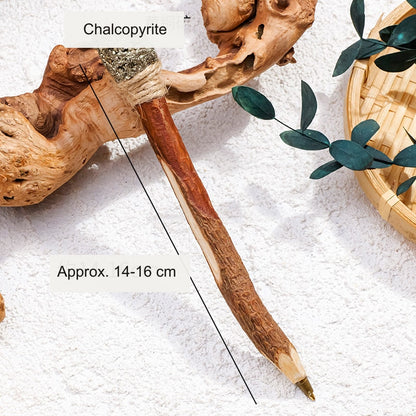 Chalcopyrite Raw Crystal Wood Ballpoint Pen with natural wood body and decorative crystal accent