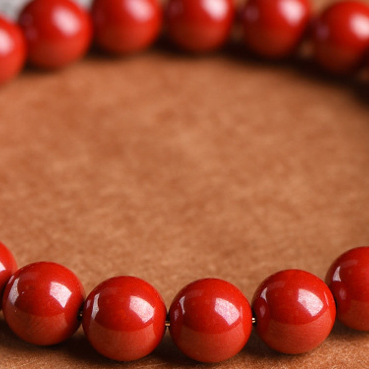 Cinnabar style red beaded stretch bracelet in 90 imperial red sand style