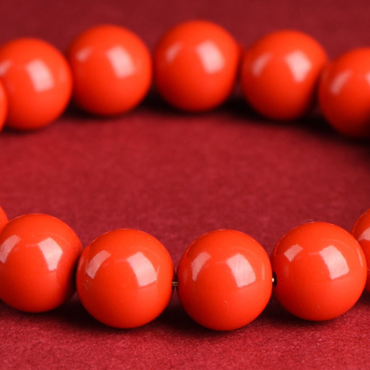 Cinnabar style bright red beaded stretch bracelet in 97 red sand style