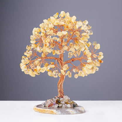 Citrine crystal money tree decor with yellow gemstone chips
