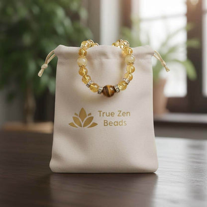 Citrine Tiger Eye Golden Bracelet in TrueZenBeads branded gift bag packaging - dual-gemstone jewelry ready for gifting