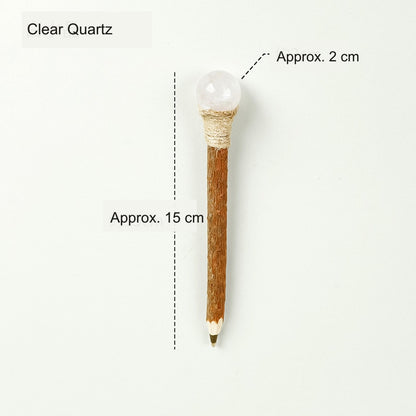 Clear Quartz Crystal Ball Wood Ballpoint Pen with natural wood body and decorative crystal accent