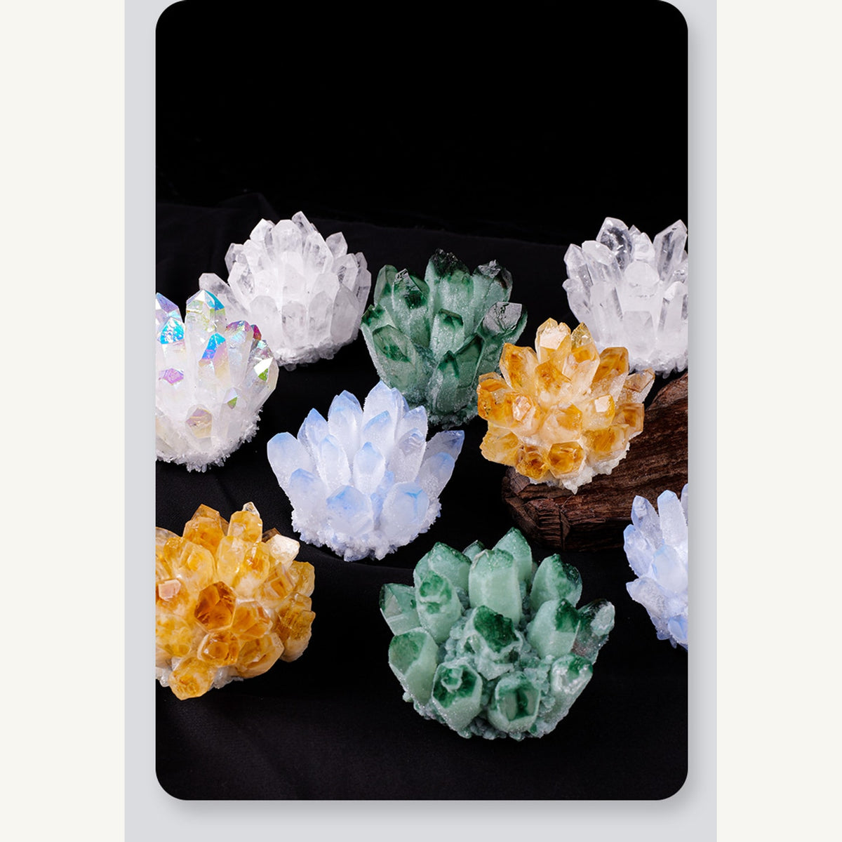 Mixed crystal cluster decor color group display