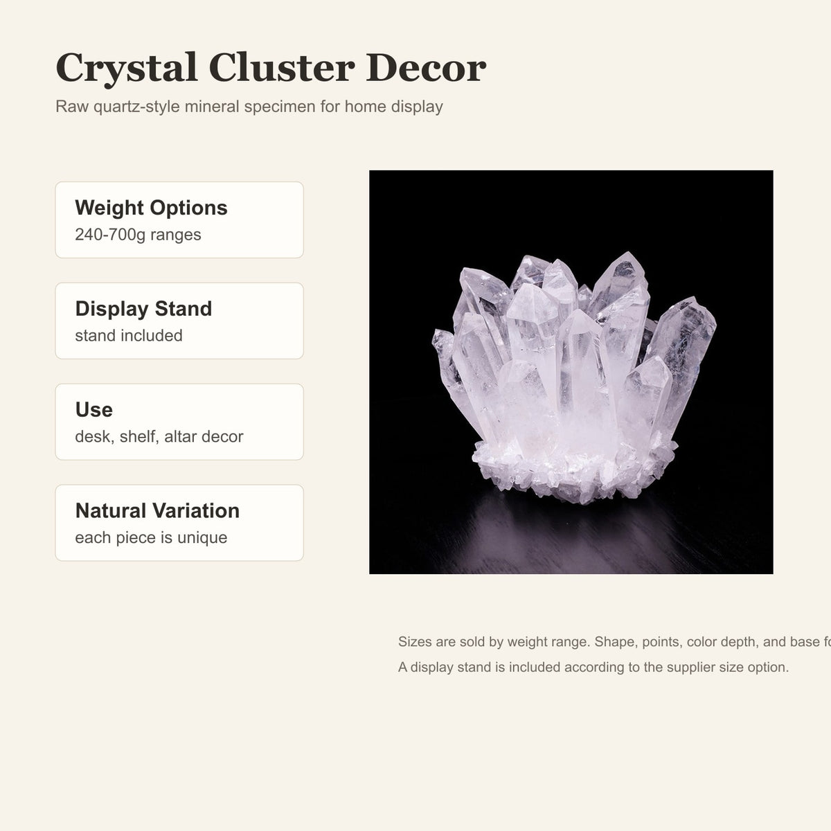 English weight and display stand guide for crystal cluster decor
