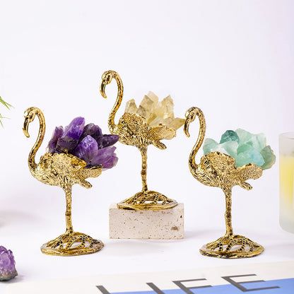 Crystal swan tabletop display with amethyst, citrine, and green fluorite