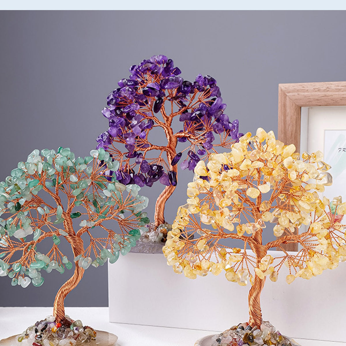 Crystal tree home decor group display for desk and shelf styling