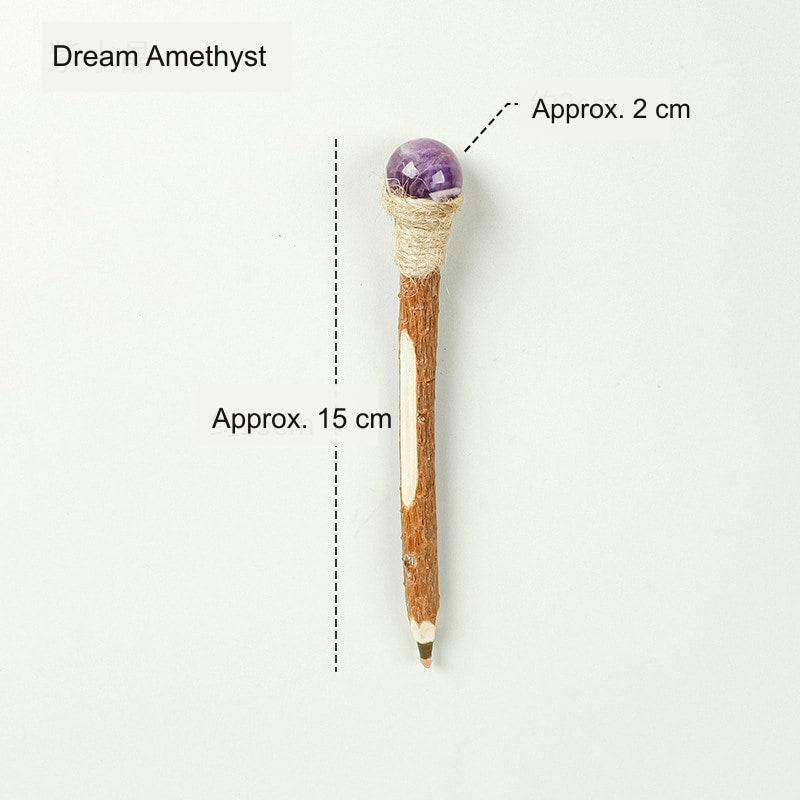 Dream Amethyst Crystal Ball Wood Ballpoint Pen with natural wood body and decorative crystal accent