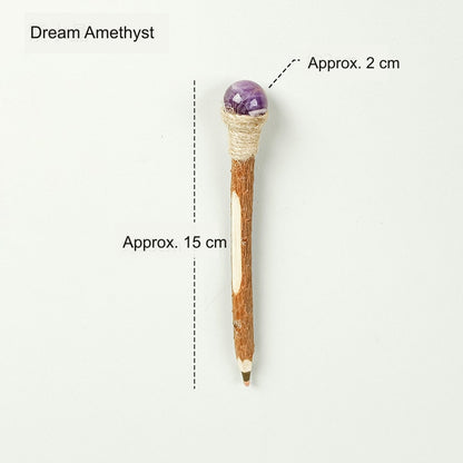 Dream Amethyst Crystal Ball Wood Ballpoint Pen with natural wood body and decorative crystal accent