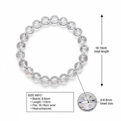 Elastic Crackled Crystal Bracelet size comparison showing five bead sizes from 7mm to 14mm