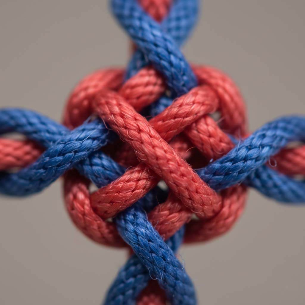 Close-up of endless knot pattern showing intricate hand-braiding technique and silky waxed finish