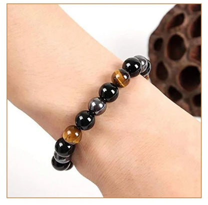 Triple Protection Bracelet with Tiger Eye, Black Obsidian, and Hematite stones for energy balance
