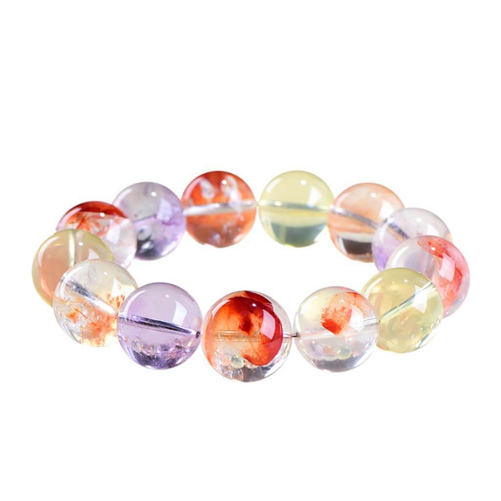 Natural garden quartz 7 chakra bracelet rainbow phantom inclusion beads multicolor
