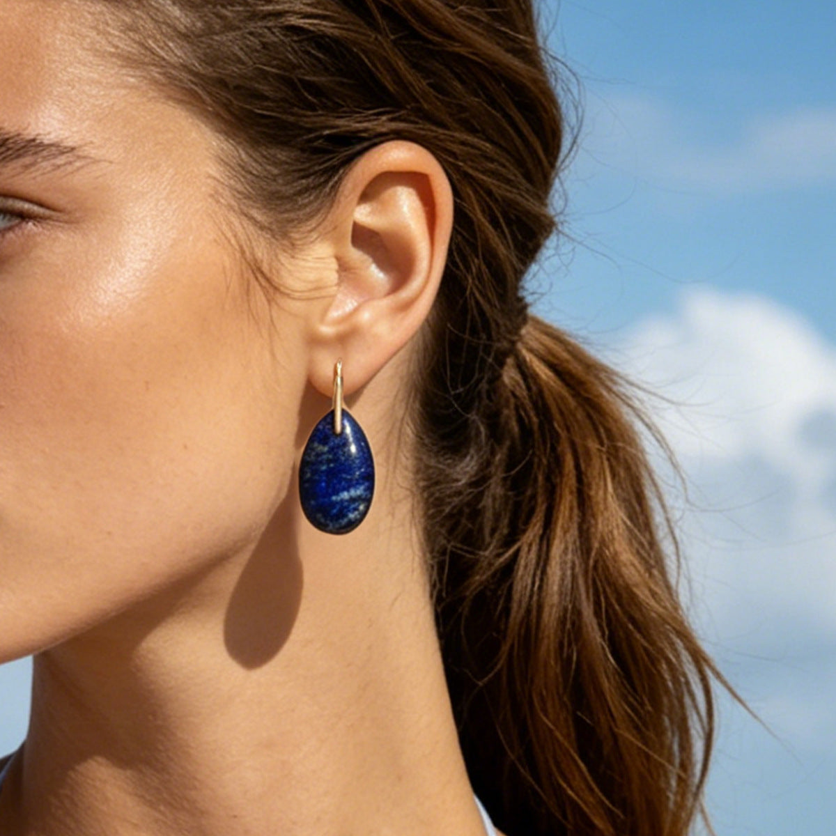 Gold-plated hook lapis lazuli drop earrings with vintage inspired styling