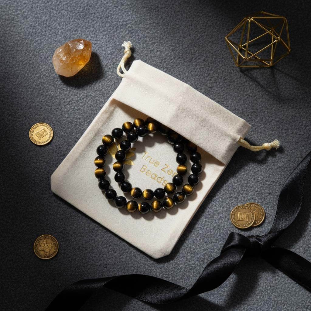 Gold sheen obsidian bracelet in premium TrueZenBeads gift packaging - elegant natural stone jewelry gift ready for special occasions